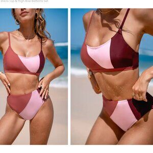 NWT Cupshe Colorblock Square Neck Bikini Top & High-Rise Bottoms Set S/M